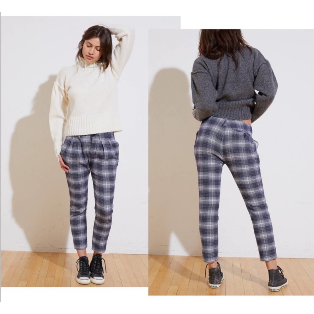 NSF Blue Pleated Plaid Pants 29 MSRP $295